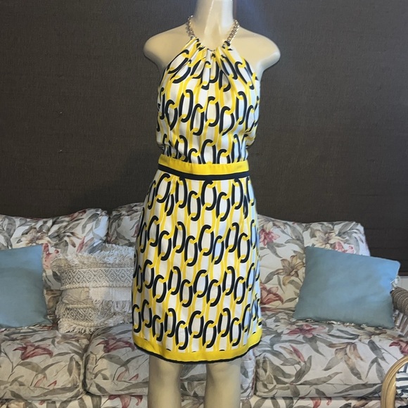 Milly 100% Silk Chain Link Halter Navy & Yellow - Picture 4 of 11